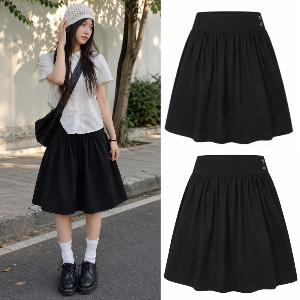 Chân váy lửng 4 nút kiểu Nhật style thời trang nữ BYN BYN V4N