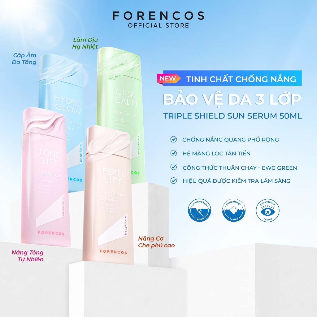 Tinh Chất Chống Nắng Forencos Triple Shield Sun Serum 50ml - Chống Nắng Phổ Rộng, Dưỡng Ẩm & Mát Da