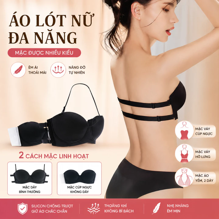 Áo Lót Nữ Áo Bra Nữ Đa Năng Elsa Bra Áo Không Dây Nâng Vòng 1 Không Gọng Có Mút Đệm Gom Quả Chống Xệ - A018