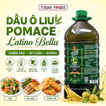 Dầu oliu Pomace Latino Bella 3L | Dầu oliu chiên xào, áp chảo, nướng, nhập khẩu Tây Ban Nha