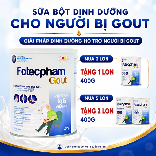 Sữa Gout - Sữa Bột Dành Cho Người bị Gout, Bổ Sung Dinh Dưỡng, Giảm Đau Nhức Xương Khớp, Hỗ Trợ Giảm Axit Uric (Lon 400g