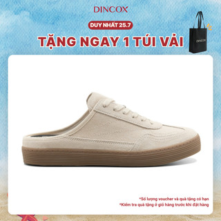 Giày Sục Đạp Gót Mules Vải Sneaker Unisex Nam Nữ DINCOX DC37 Lazy Mule Beige