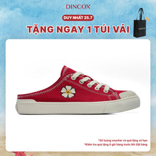 Giày Sục Đạp Gót Mules Vải Canvas DINCOX E10 RED Unisex Tăng Chiều Cao 4cm