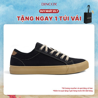 Giày Sneaker Nam Nữ Vải Canvas DINCOX E12 Black/Beige Đơn Giản Thanh Lịch