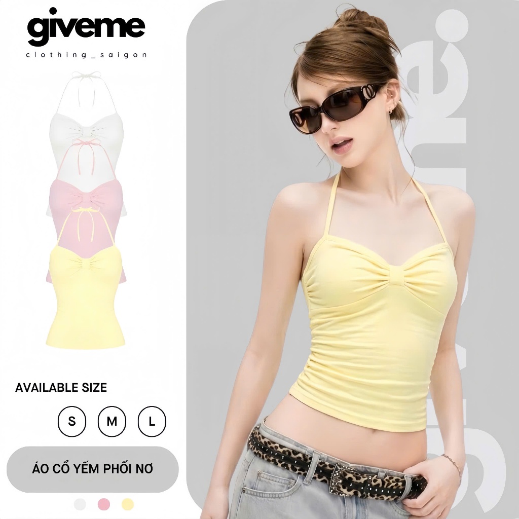 [XẢ KHO] Áo Cổ Yếm Phối Nơ Ôm Body Nữ Tính Nhiều Màu Basic Giveme.clothing_saigon - AYPN01