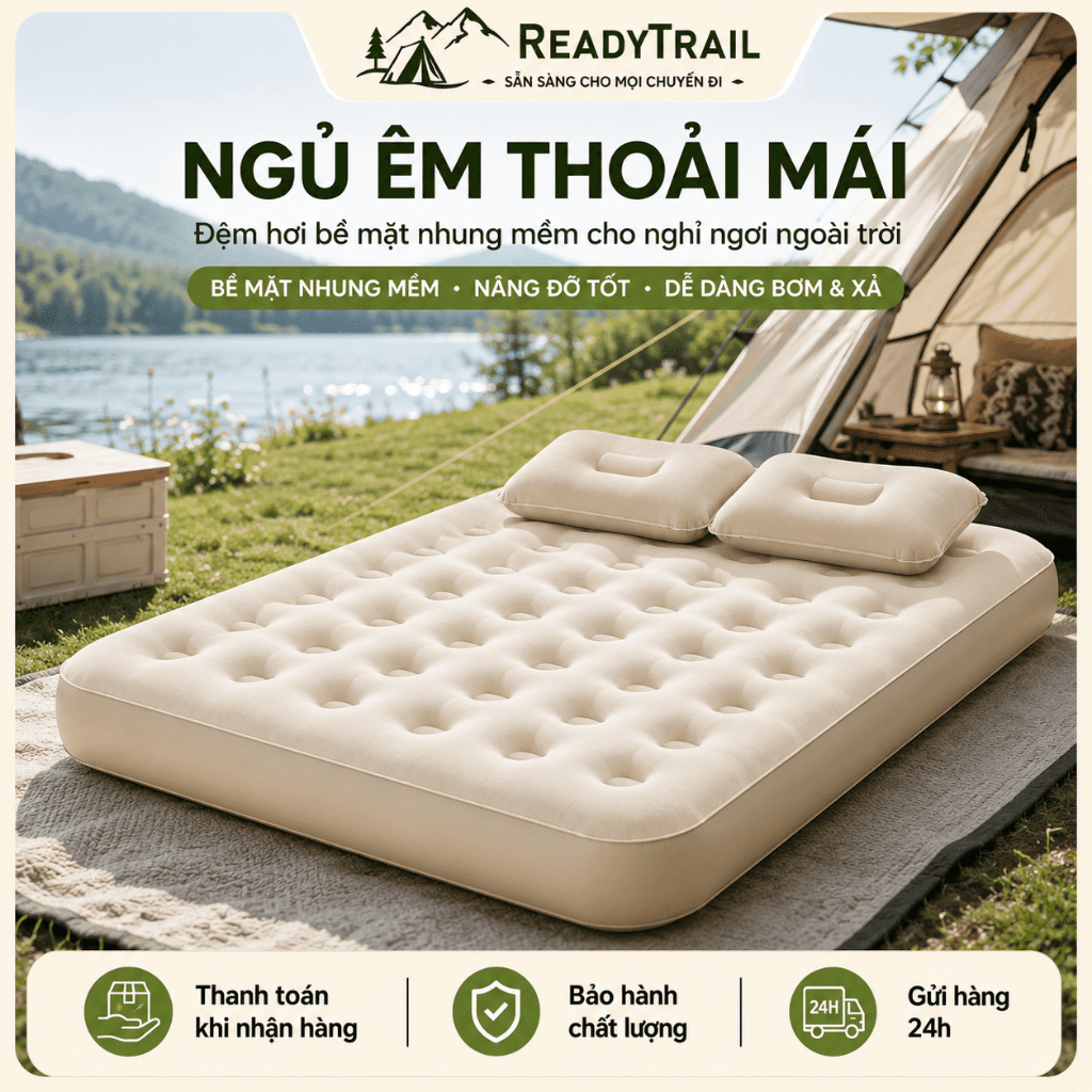 Nệm Hơi Du Lịch Gấp Gọn, Bơm Xả Thuận Tiện, Nhẹ Dễ Mang Theo Cho Cắm Trại Và Picnic