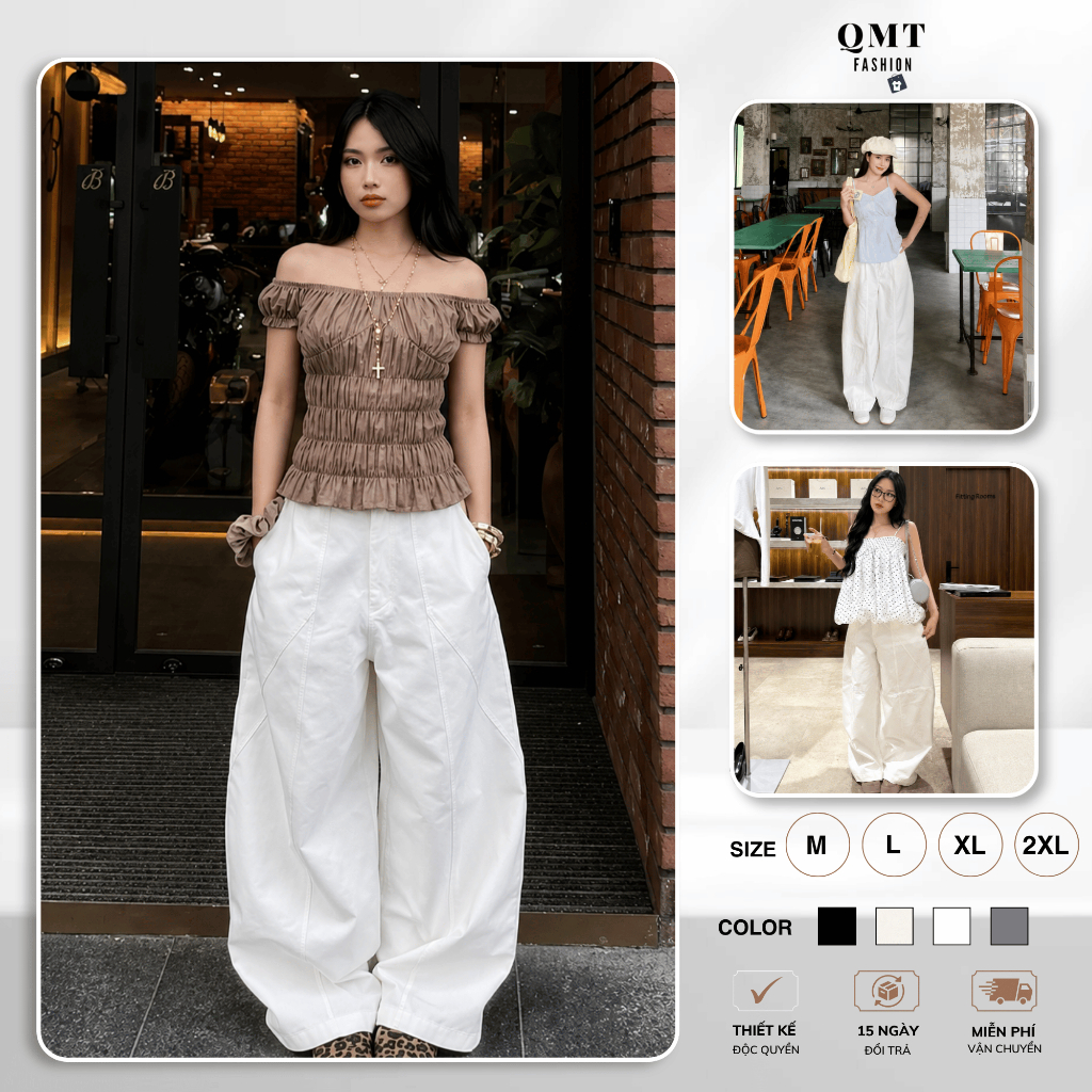 Quần Ống Rộng Nữ Kaki Dáng Cong QMT, Quần dài Mềm dày dặn nữ tính cạp trơn basic