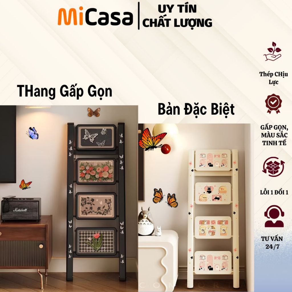 Thang Gấp Gọn MICASA Bản Đặc Biệt (2 Bậc - 3 Bậc - 4 Bậc) – Thép Chịu Lực Cao Cấp, Họa Tiết Tinh Tế