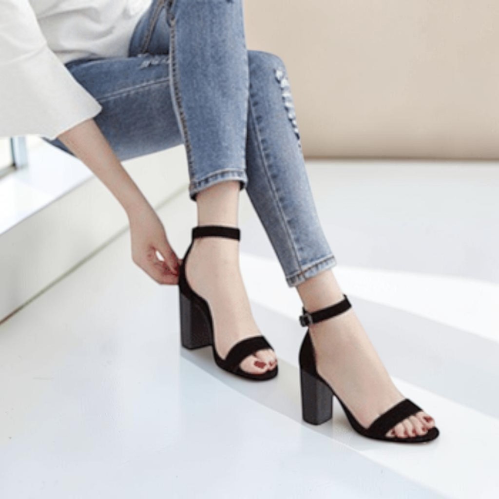 Giày Cao Gót Nữ Vuông 7cm Bản Ngang Da Nhung Bít Gót SD13 - size 35 đến 40