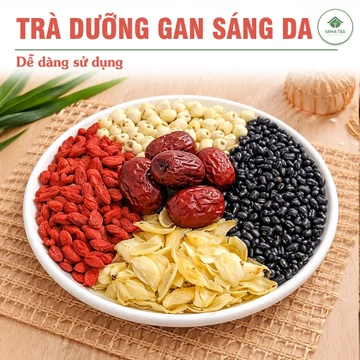 Trà dưỡng gan sáng da, trà thảo mộc mix đậu đen, hạt sen, bách hợp, táo đỏ, kỷ tử thanh nhiệt đẹp da