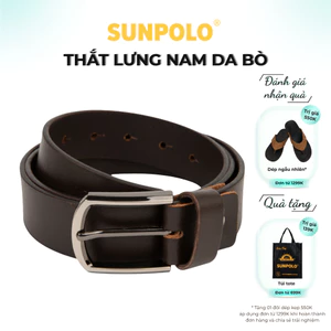 Dây nịt nam da bò SUNPOLO dây trơn khóa kim không gỉ Nâu - BELT52