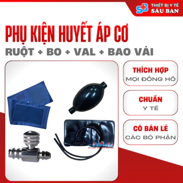 Bộ Phụ Kiện Huyết Áp Cơ Cao Cấp - Vòng Bít, Quả Bóp, Van Xả, Ruột Cao Su Thay Thế Tiện Lợi