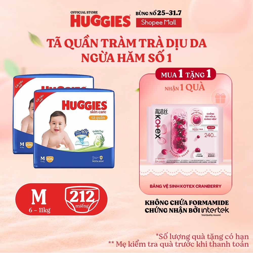 [KOL LIVE] Combo 2 Tã quần Huggies Skincare Mega Jumbo M106/L96+8/XL84+4/XXL76+4