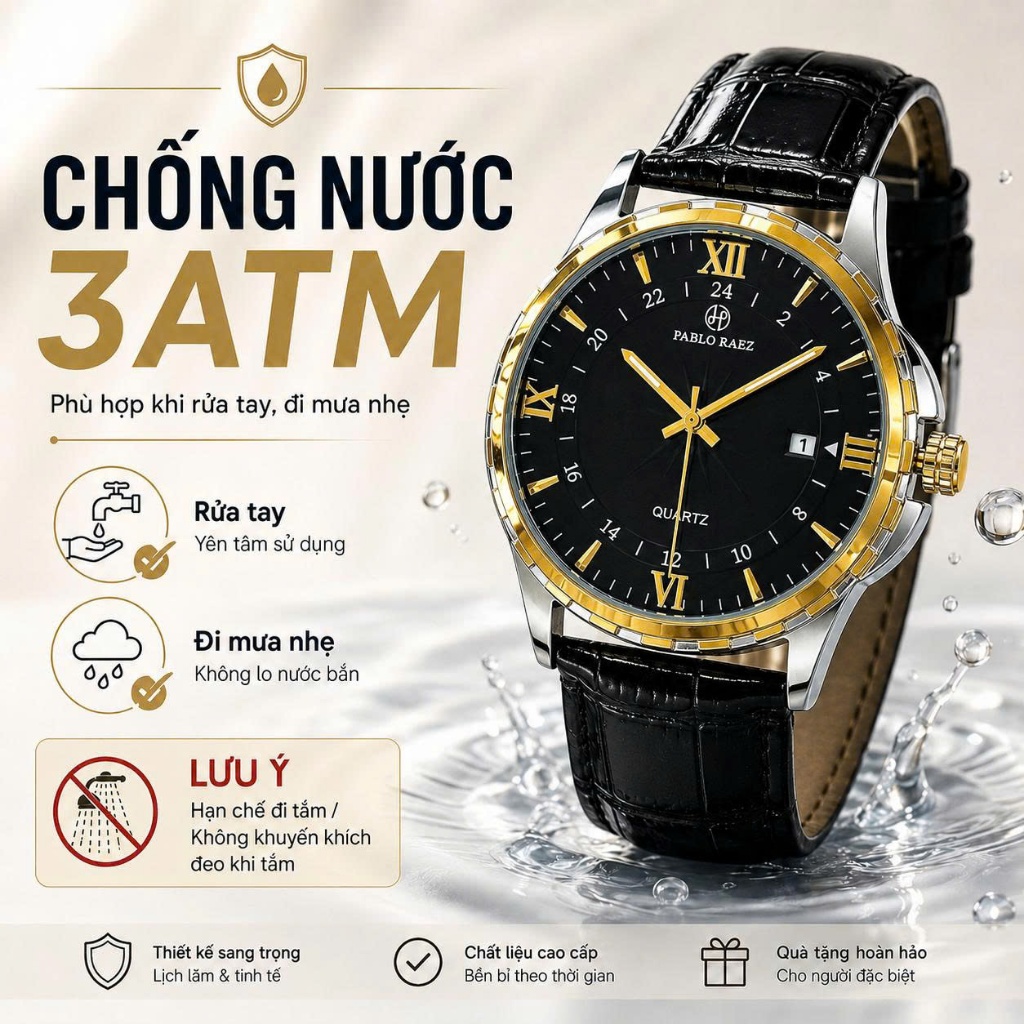 Đồng hồ nam dây da PABLO RAEZ chống nước dạ quang có lịch ngày sang trọng lịch sự U850 CARIENT - ảnh khác