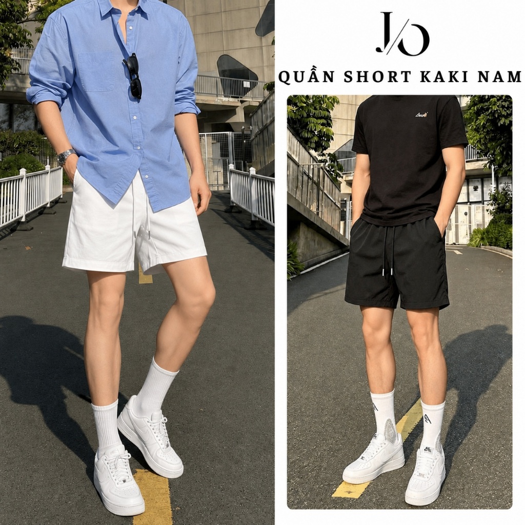 Quần Short Nam Cạp Chun Dây Rút Lưng Cao Quần Short Jean Nam BASIC Vải Dù Form Rộng Ngắn Trên Gối
