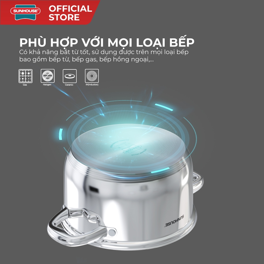 Bộ nồi Inox 5 đáy Sunhouse SHG799 - Đáy từ 5 lớp vượt trội - Inox cao cấp -  Dùng mọi loại bếp | BigBuy360 - bigbuy360.vn