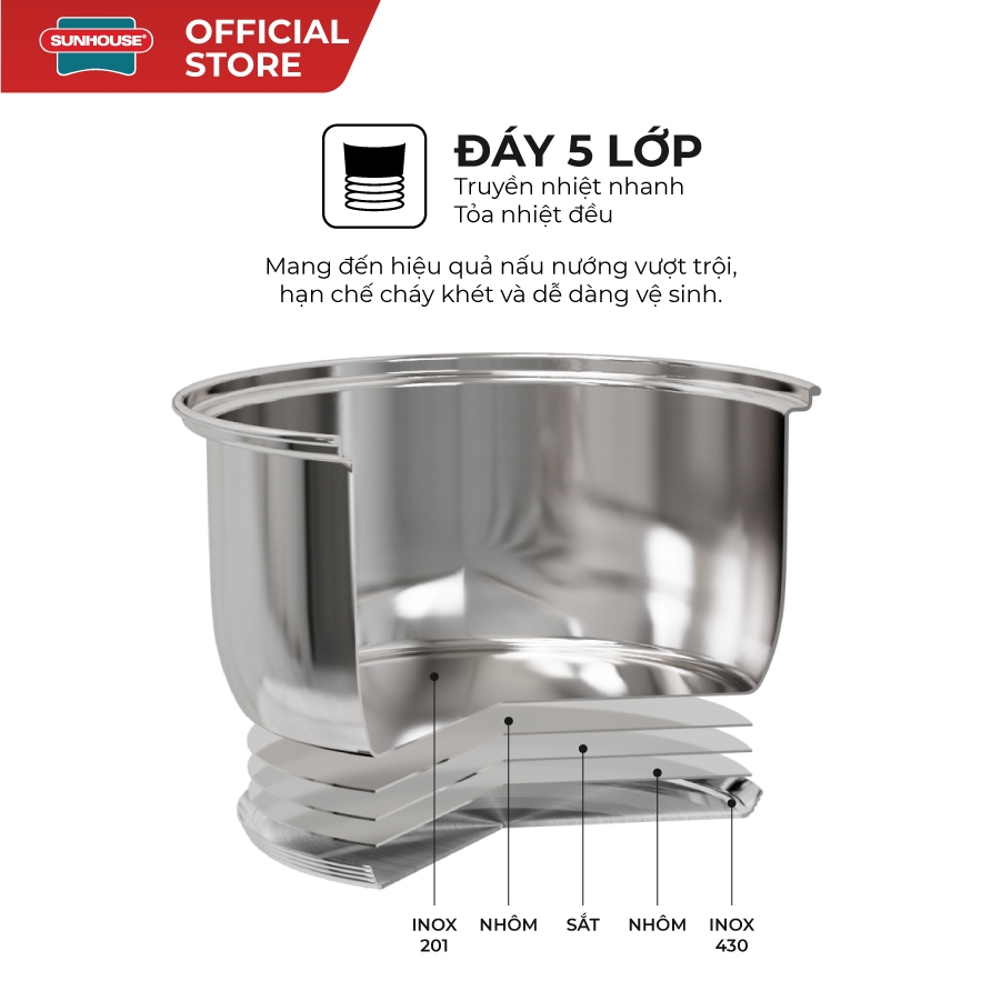 Bộ nồi Inox 5 đáy Sunhouse SHG799 - Đáy từ 5 lớp vượt trội - Inox cao cấp -  Dùng mọi loại bếp | BigBuy360 - bigbuy360.vn