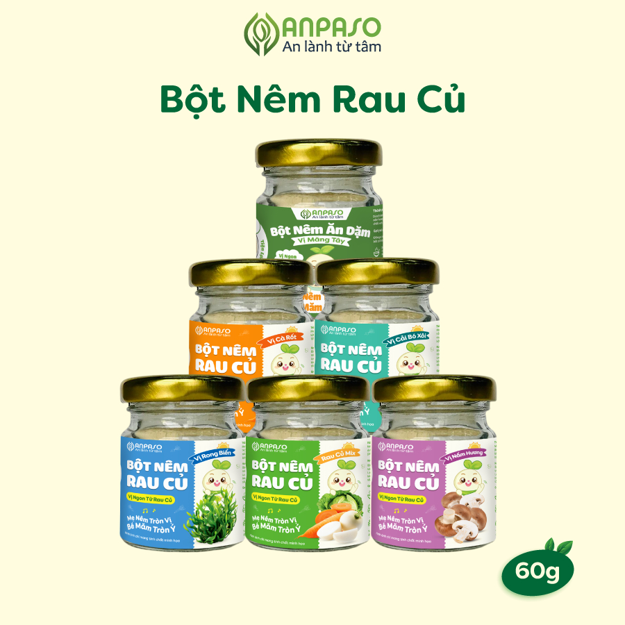 Combo Trung Thu Tròn Vị - Bột nêm Anpaso vị Rau Củ, Nấm Hương, Rong Biển, Cà Rốt, Cải Bó Xôi, Măng Tây