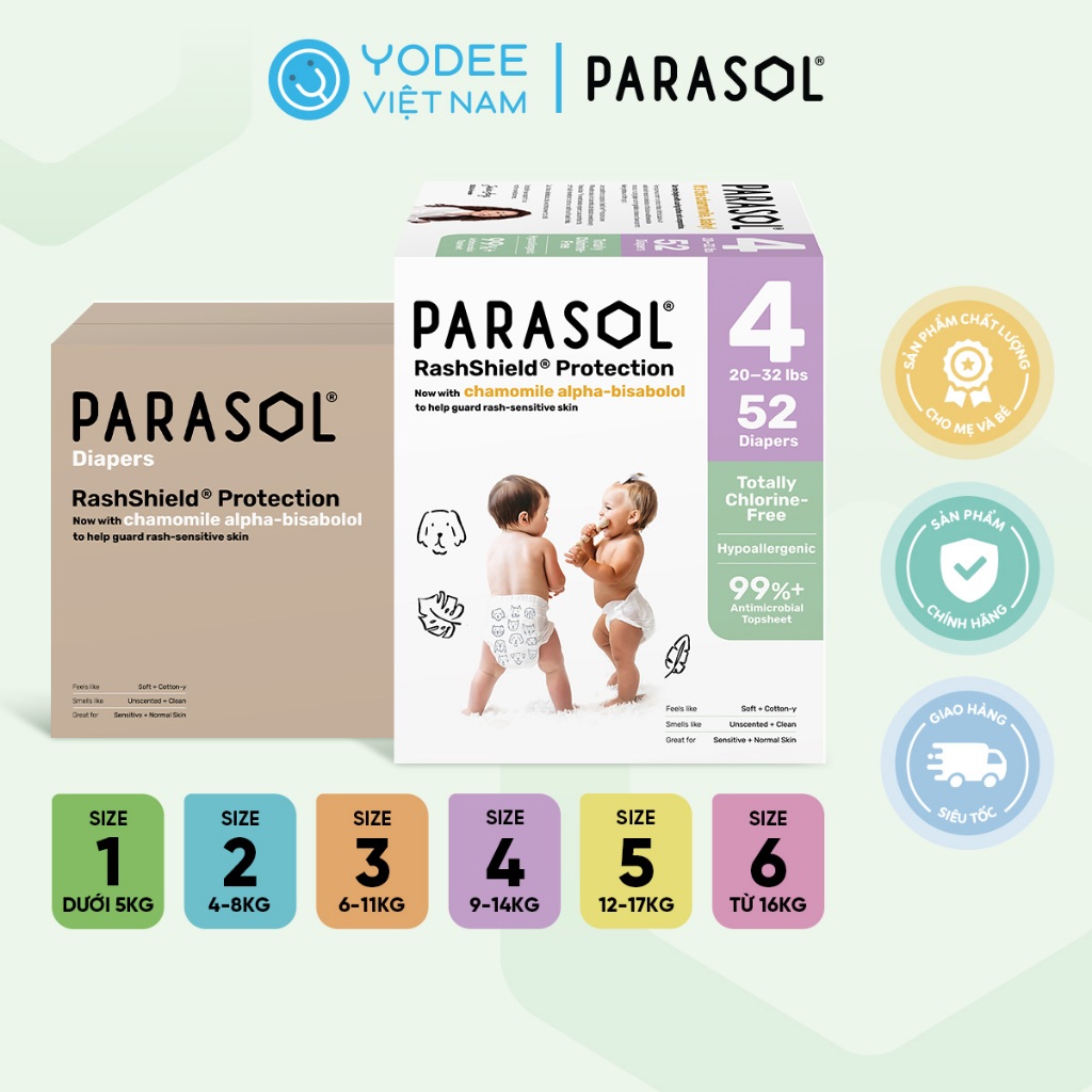 Tã Bỉm Parasol Dán/Bỉm quần Thấm Hút, Chống Hăm, Kháng Khuẩn Tự Nhiên Cho Bé