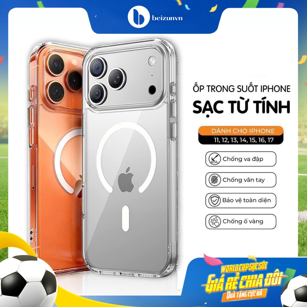 Ốp Lưng Iphone Trong Suốt Hỗ Trợ Sạc Không Dây Từ Tính x/xs/11/12/13/14/15/pro/max/plus/promax Thiết Kế Bắt Mắt