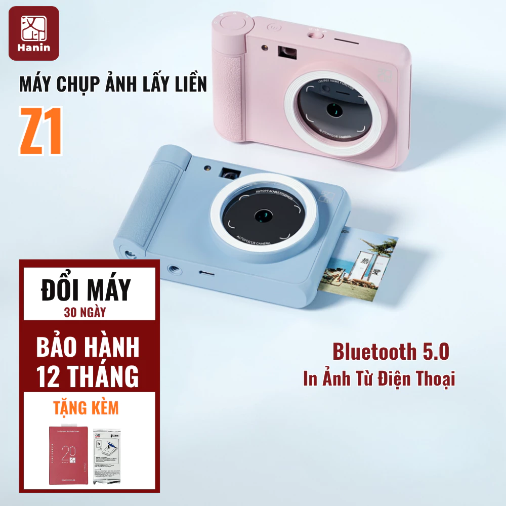 [TẶNG 5 ẢNH] Máy Ảnh Chụp Lấy Liền Hanin Z1 In Ảnh Từ Điện Thoại, Bluetooth 5.0 Lấy Nét Tự Động, Đèn Flash | Hanin