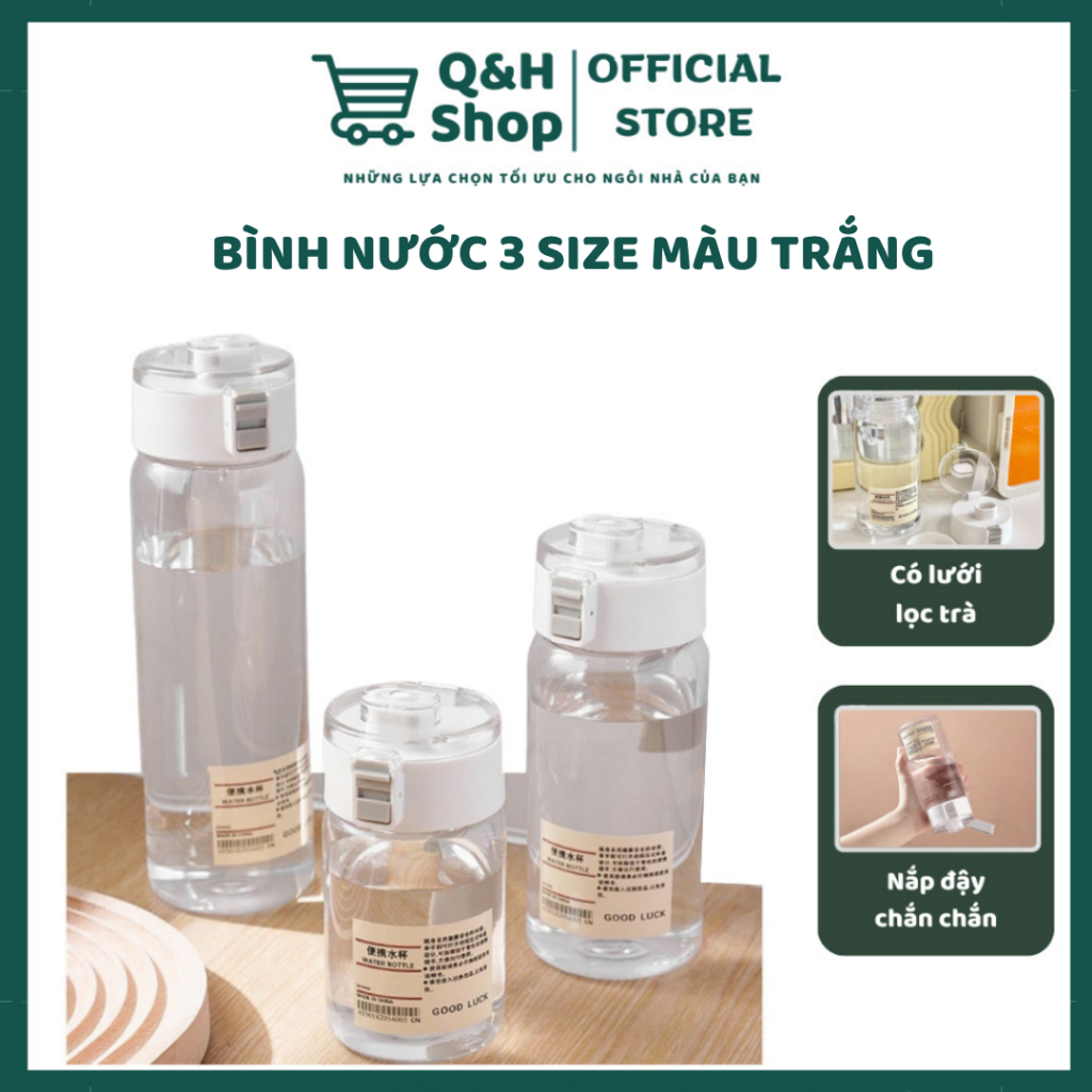 Bình Nước Cao Cấp 350/550/800ML/1000ml Chất Liệu Nhựa Trong Suốt Phong Cách thể thao Tối Giản - QH Shop