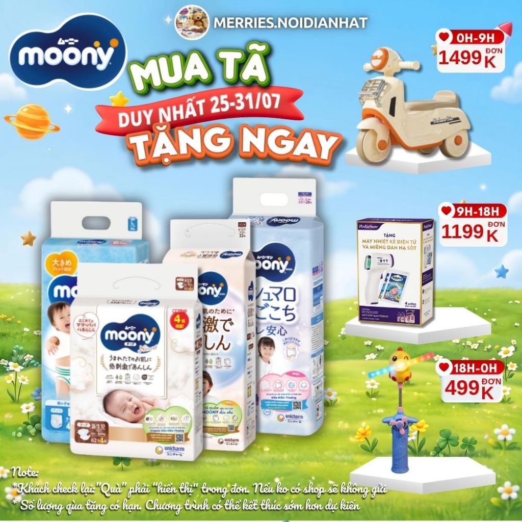 [SP có voucher live X]Tã Bỉm MOONY NATURAL dán/quần NB62/S58/M46/L38/L36/XL32