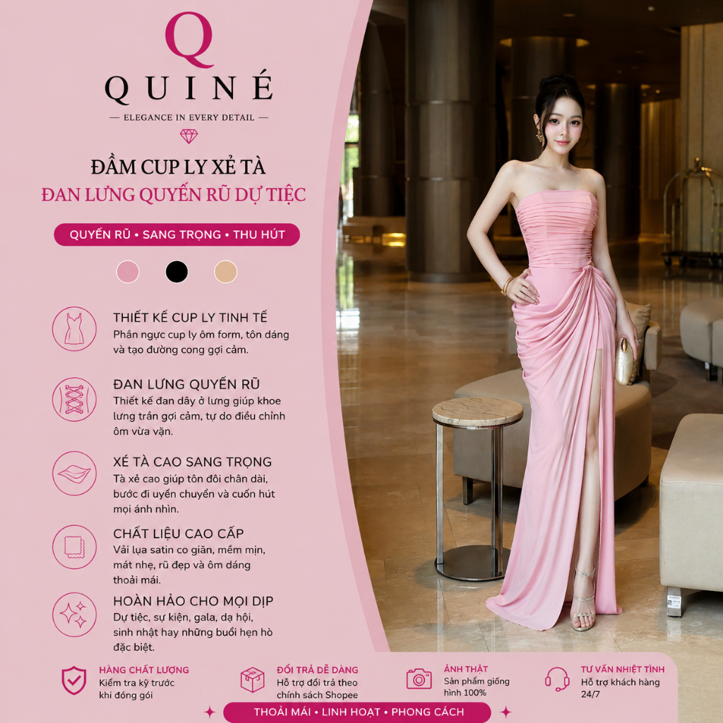 Đầm Cup Ly Xẻ Tà Đan Lưng Quyến Rũ Dự Tiệc – Váy Body Cao Cấp Tôn Dáng Sang Trọng Thanh Lịch