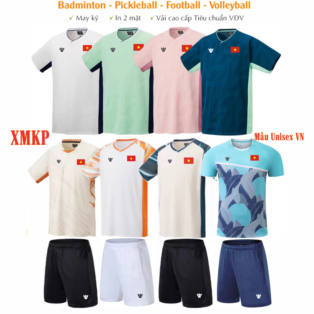 (Hot) Áo thể thao VN Cầu lông, Pickleball, Bóng chuyền, Bóng bàn, Tennis Nam Nữ cao cấp, may kỹ, đủ size (8 mẫu unisex)