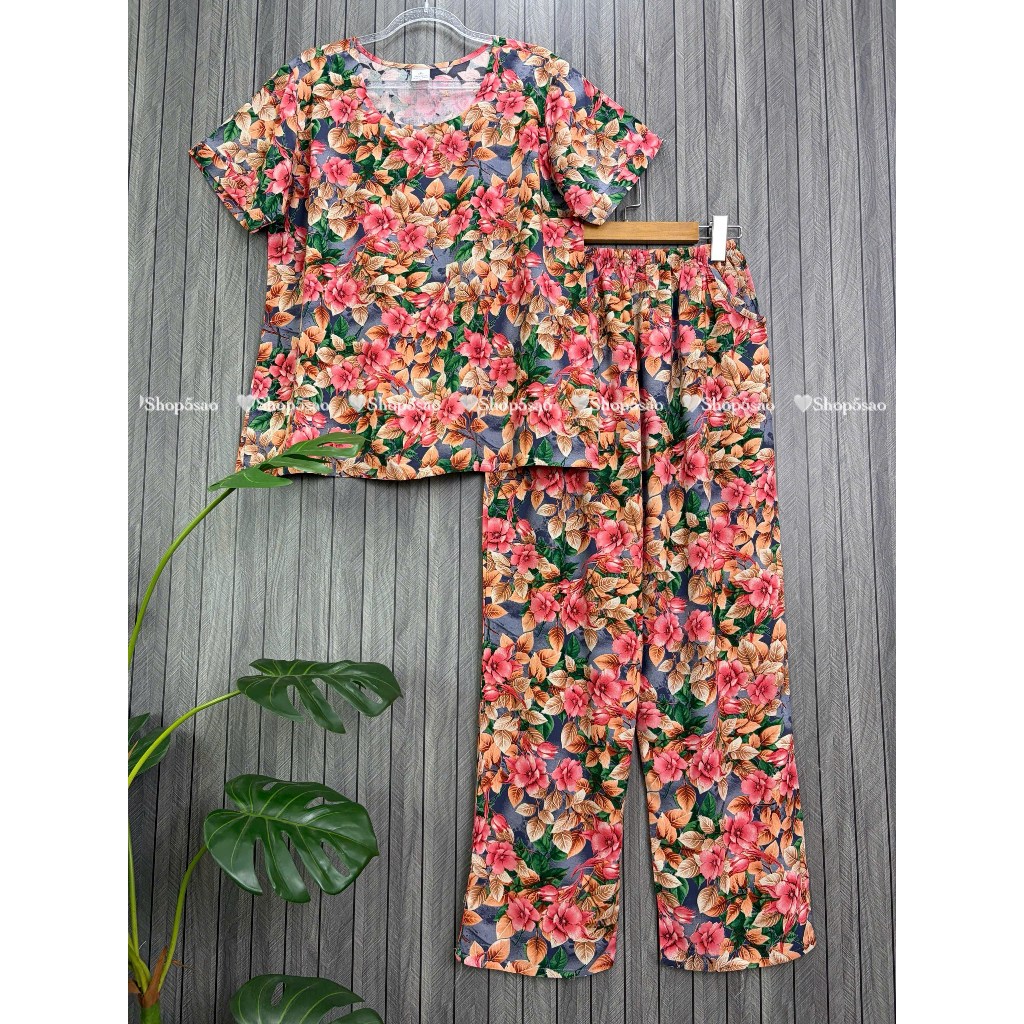 Đồ bộ tole trung niên, Bộ lanh mặc nhà quần dài, áo tay ngắn, chất tole nhung cao cấp SHOP5SAO [có bigsize] (50-80kg)