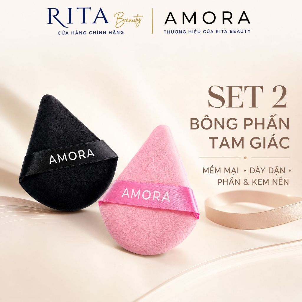 Set 2 bông phấn tam giác mềm mại AMORA Triangle Powder Puff