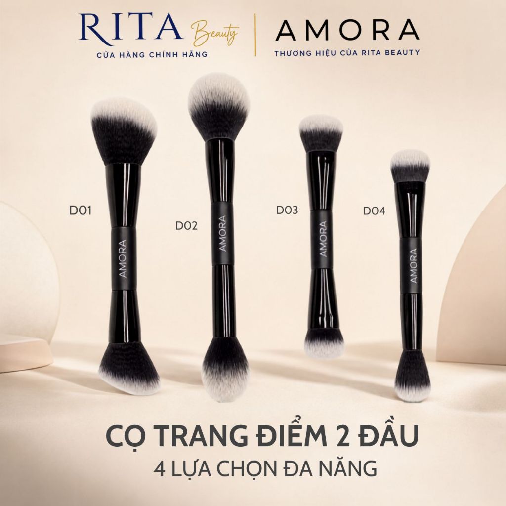 Cọ trang điểm 2 đầu makeup tạo khối, phấn phủ, má hồng, tán nền Amora