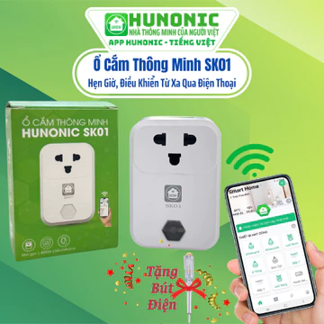 Ổ Cắm Hunonic SK01 4000W, Ổ Cắm Thông Minh Kết Nối Wifi, Hẹn Giờ Tự Động, Điều Khiển Mọi Thiết Bị Từ Xa Qua Điện Thoại