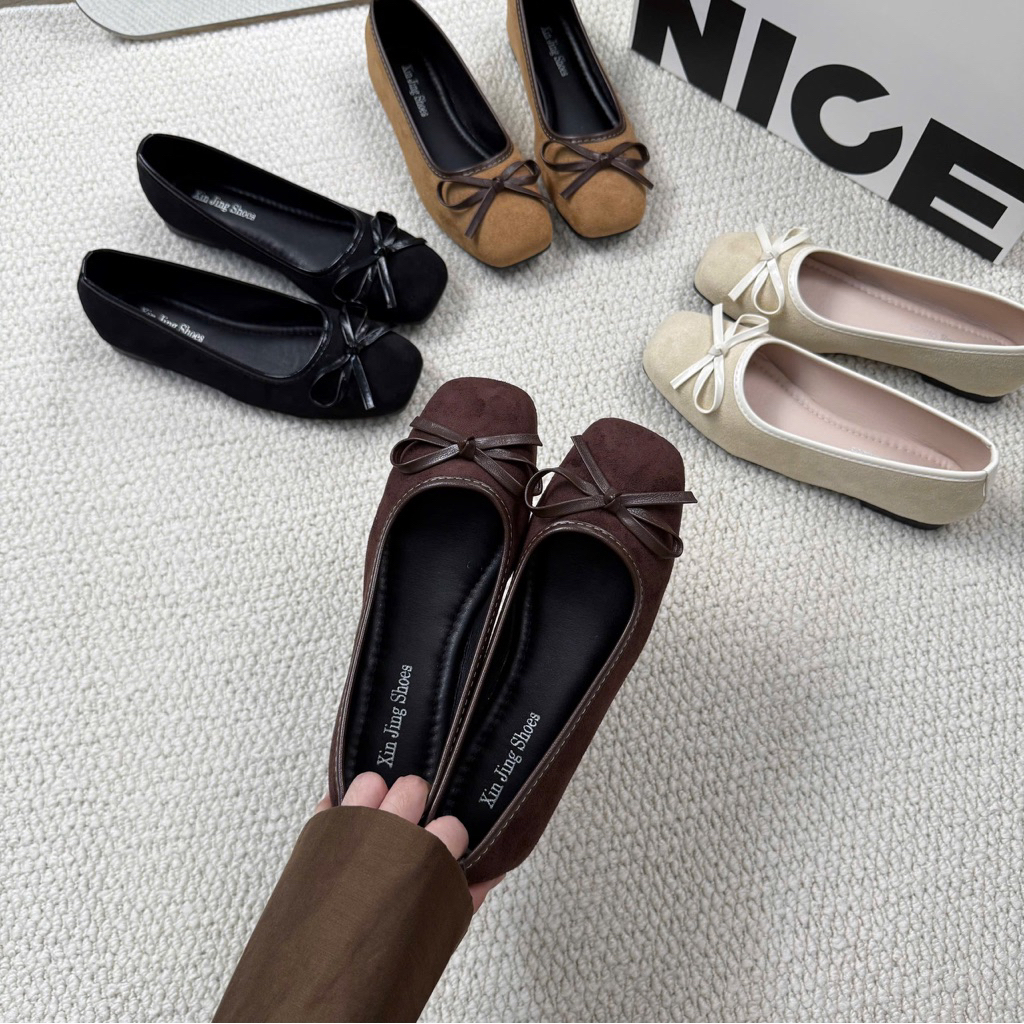 Giày búp bê da nỉ nơ ấu B14 thiết kế thời trang phong cách