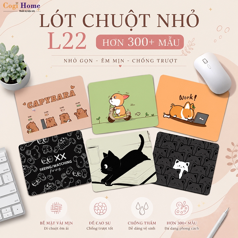 Miếng Lót Chuột, Bàn Di Chuột Nhỏ 21 x 26cm Với Hơn 90 Mẫu Dễ Thương Có Bo Viền