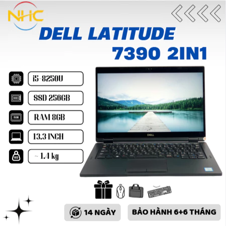 Laptop giá rẻ Dell Latitude 7390 2in1 | 7389 2in1 Core i5-8250U RAM 8GB SSD 256GB 13.3" Cảm ứng