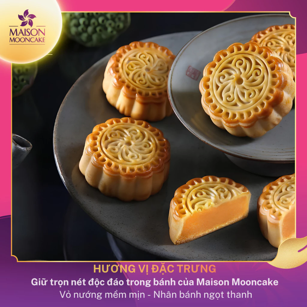 [ Đang hot ]Bánh Trung thu cao cấp - Maison Mooncake - Hứng Khởi- Set 08 bánh nướng x 80g - Vỏ mỏng, Vị ngọt dịu