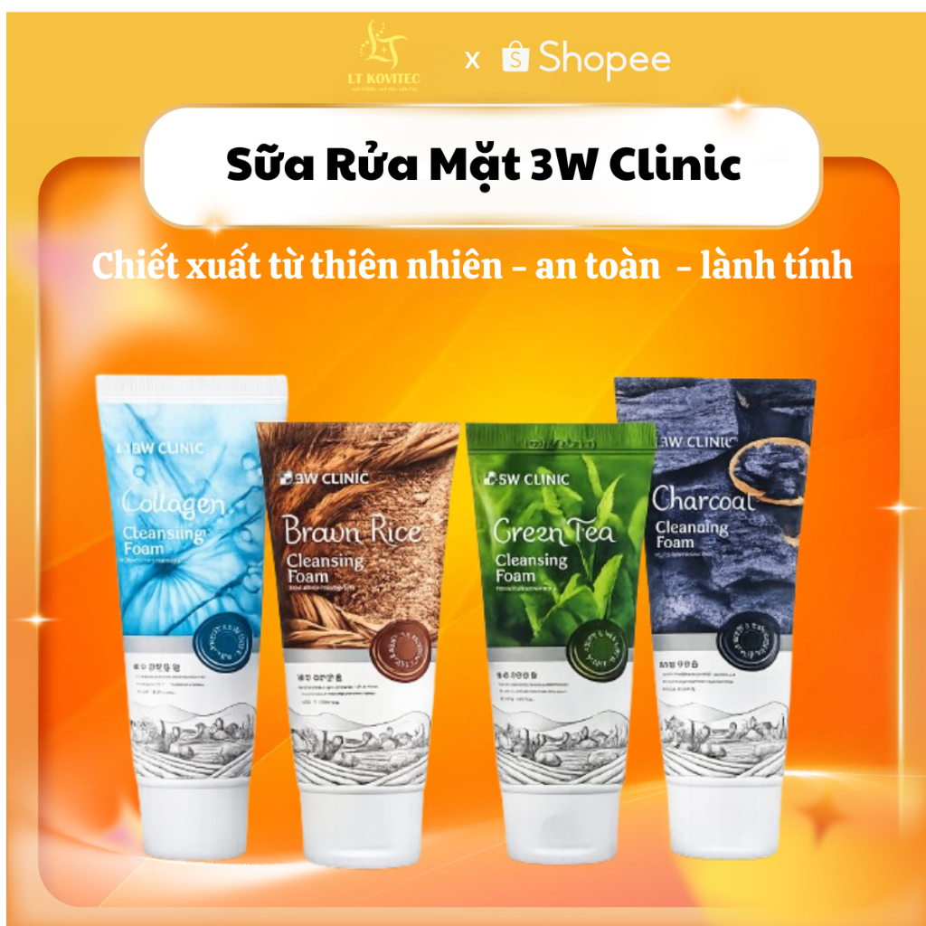 Sữa Rửa Mặt 3W Clinic Collagen Chính Hãng Hàn Quốc 100ml - Dưỡng Ẩm Da, Loại Bỏ Dầu Thừa