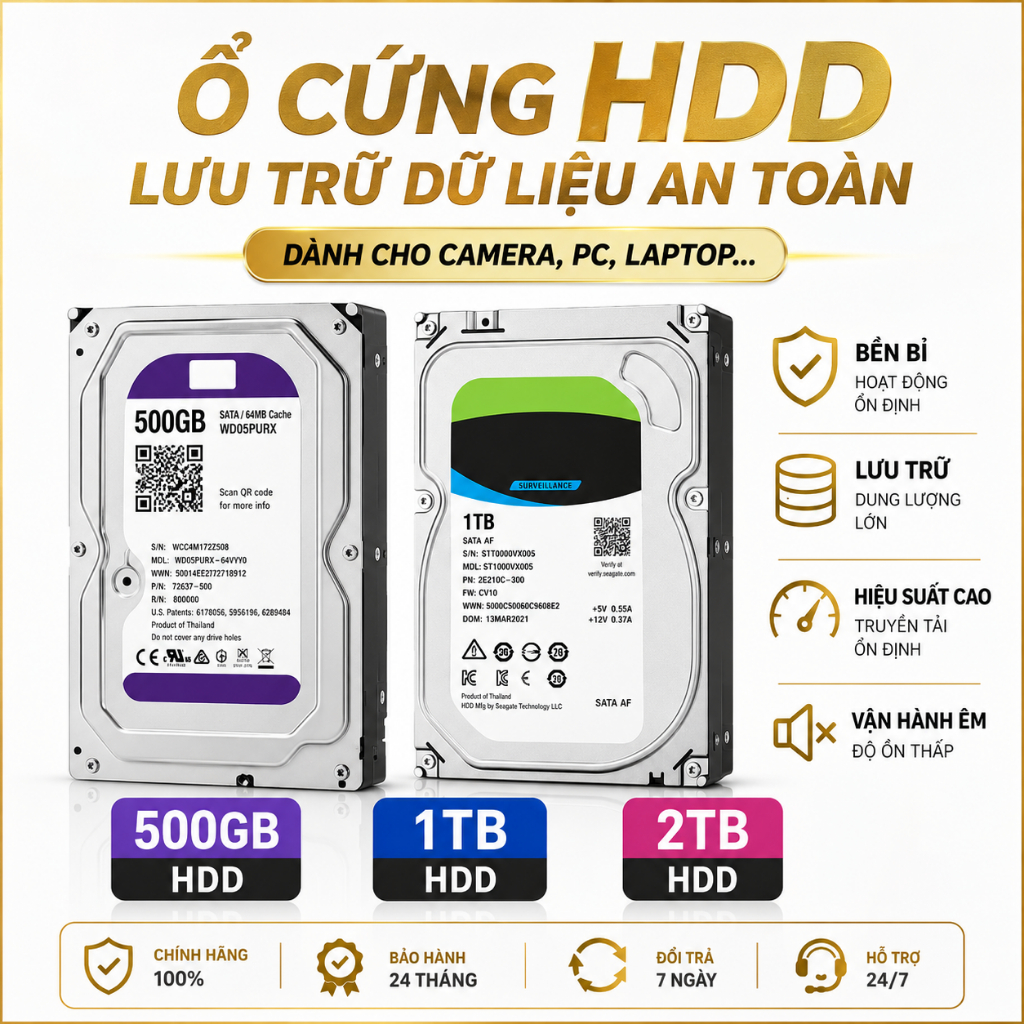 Ổ Cứng HDD 500GB 1TB 2TB Like New – Bóc Máy – Hoạt Động Ổn Định, Bảo Hành 24 Tháng