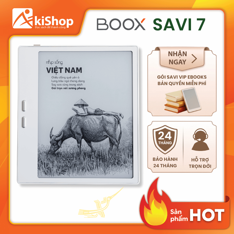 Máy đọc sách SAVI 7 Hỗ Trợ Bút Cảm Ứng Android 13 Chính Hãng Akishop - Tặng kèm kho sách bản quyền