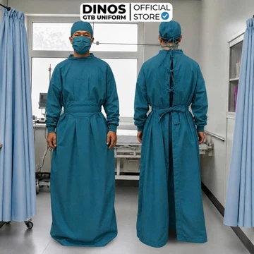 [GỒM ÁO, NÓN, KHẨU TRANG] Áo Choàng Phẫu Thuật DINOS GTB Dài Tay Cột Dây Sau Màu Xanh Két, Lông Công, xanh cổ vịt