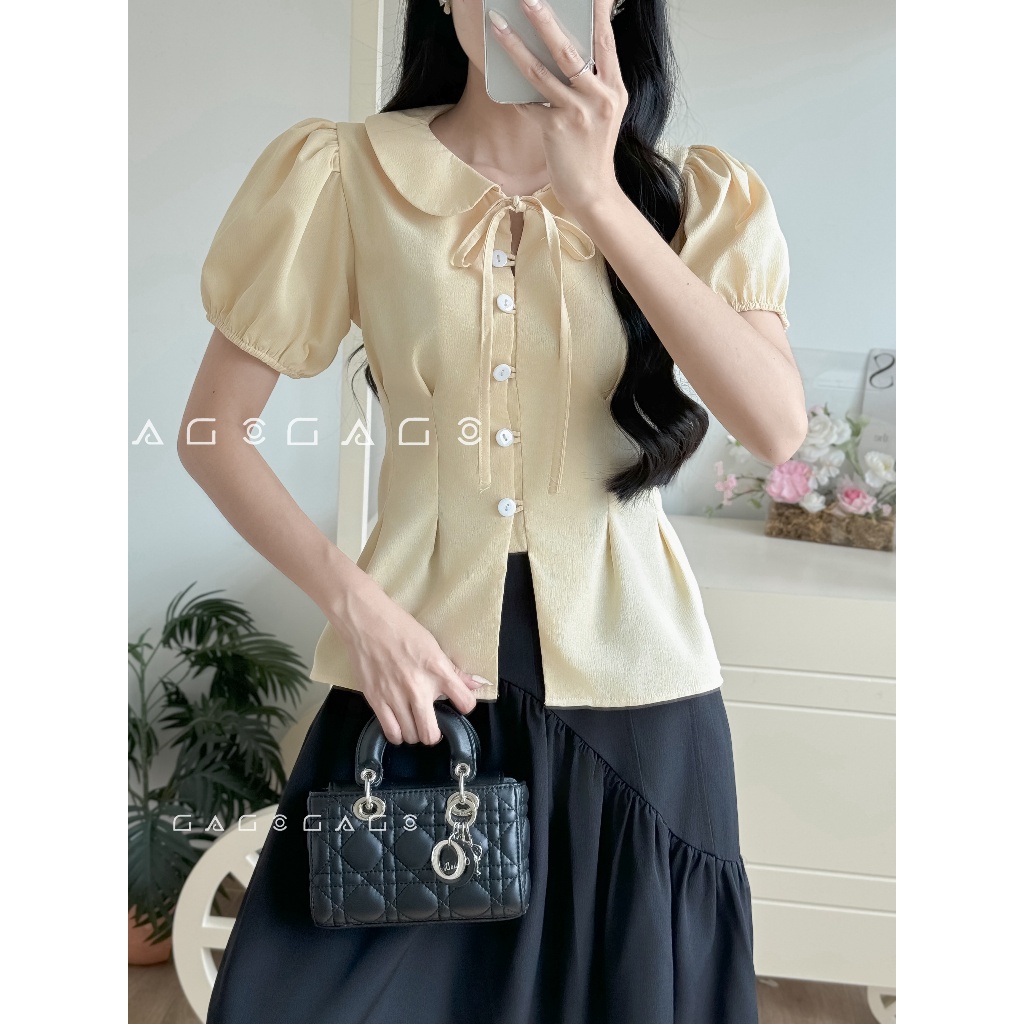 Sơ Mi Nữ GAGO Cổ Sen Tay Phồng Chiết Eo, Áo Blouse Tôn Dáng Bigsize Đi Làm Công Sở Sơmichiet
