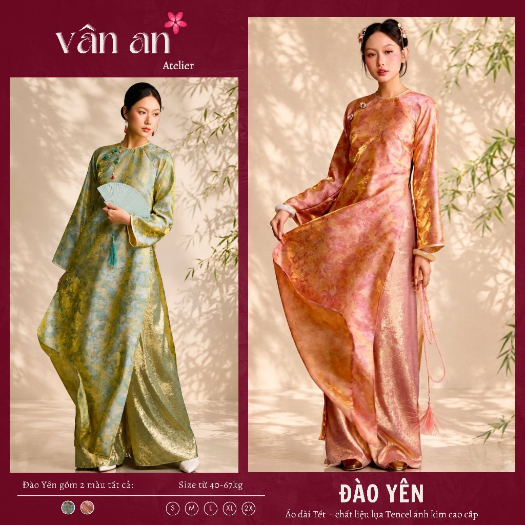 [SẴN HÀNG] Áo Dài ĐÀO YÊN - Cách Tân Dáng Suông Cổ Tròn 2 Tà, Chất Liệu Lụa Tencel - Mặc Lễ Tết, Dạm Ngõ - Áo Dài Vân An