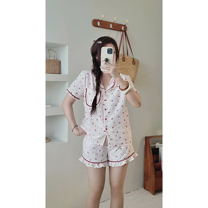 Đồ bộ nữ đồ mặc nhà dễ thương đồ bộ ngắn nữ mặc nhà set đồ mặc nhà nữ vải đũi mặc cực thoải mái có bigsize