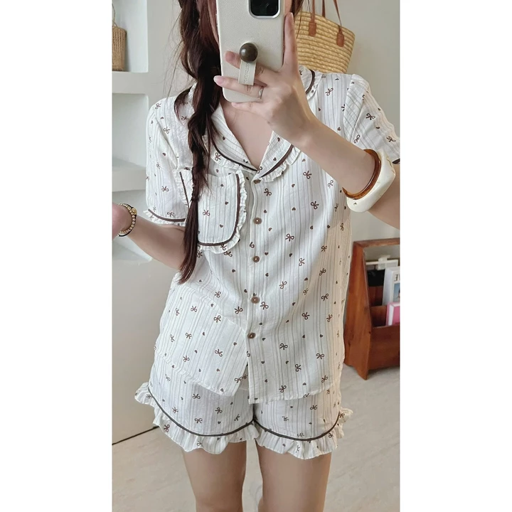 Đồ bộ nữ đồ mặc nhà dễ thương đồ bộ ngắn nữ mặc nhà set đồ mặc nhà nữ vải đũi mặc cực thoải mái có bigsize