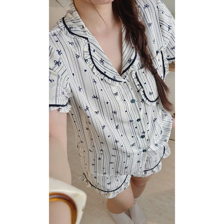 Đồ bộ nữ đồ mặc nhà dễ thương đồ bộ ngắn nữ mặc nhà set đồ mặc nhà nữ vải đũi mặc cực thoải mái có bigsize
