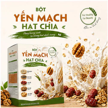 Bột Yến Mạch Hạt Chia 12 gói 15g - Bột Ngũ Cốc Yến Mạch Hòa Tan Táo Đỏ Óc Chó Hạt Điều Dinh Dưỡng