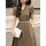 BBSTORE'S Đầm Xòe Công Sở Cotton Dài Cổ V Lá Cổ Lật Tay Ngắn - DAH21A — ảnh 5