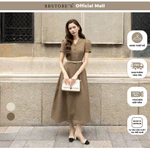 BBSTORE'S Đầm Xòe Công Sở Cotton Dài Cổ V Lá Cổ Lật Tay Ngắn - DAH21A — ảnh 1