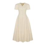 BBSTORE'S Đầm Xòe Công Sở Cotton Dài Cổ V Lá Cổ Lật Tay Ngắn - DAH21A — ảnh 7
